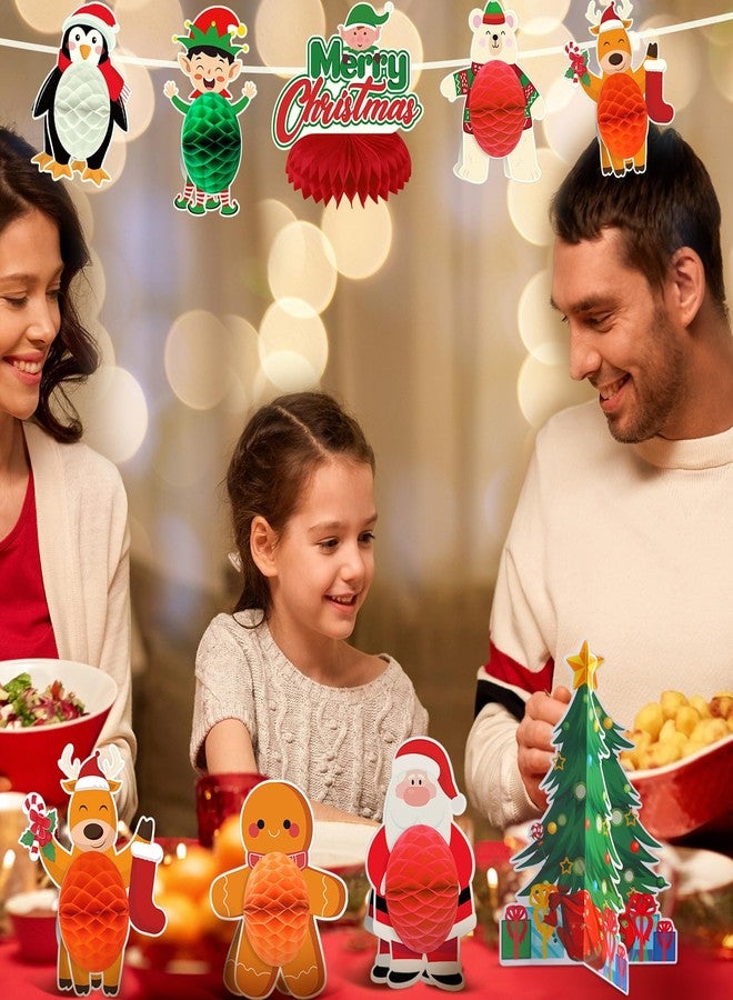 Liliful 12 Pcs Christmas Party Honeycomb Centerpieces Xmas Table Decorations Gingerbread Man Winter Holiday Center Pieces with Santa Claus Christmas Tree Snowman Gnome for Christmas Party Table Signs - Image 5